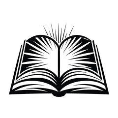 Open Book Silhouette with Radiating Light Lines Black and White Minimalist Design