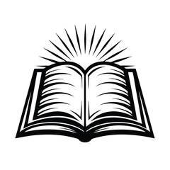 Open Book with Light Rays | Black and White Isolated | Education, Learning