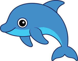 Adorable Cartoon Dolphin Illustration Leaping, Happy, Ocean Mammal