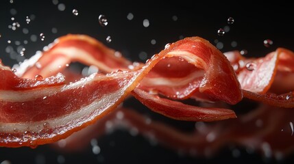 Crispy Cooked Bacon Slices in Air Food Photography Delicious Breakfast Meat