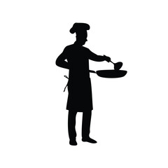 Chef silhouette cooking in a pan with a spoon