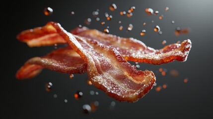 Crispy Delicious Bacon Strips in Air Food Photography Close up