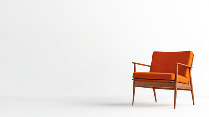 Obraz premium Stylish orange armchair with wooden legs, perfect for modern interior design. This piece adds pop of color and comfort to any space