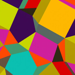 A vibrant abstract mosaic featuring geometric shapes in a multitude of bright and contrasting colors