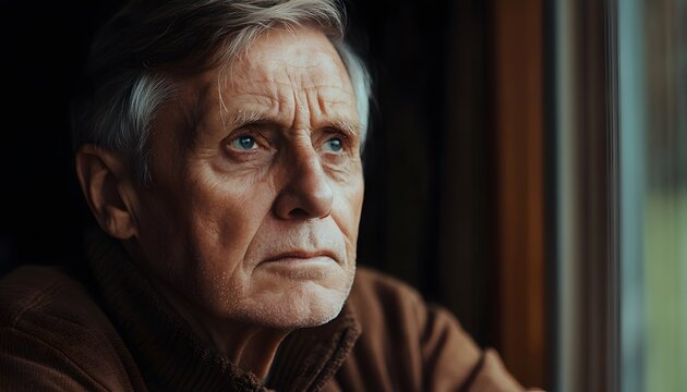 Close-up portrait of a pensive senior man.