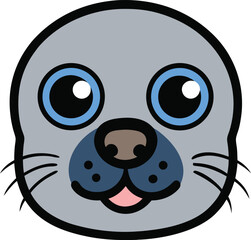 Fototapeta premium Adorable Seal Pup Cartoon Illustration Big Eyes, Happy Expression