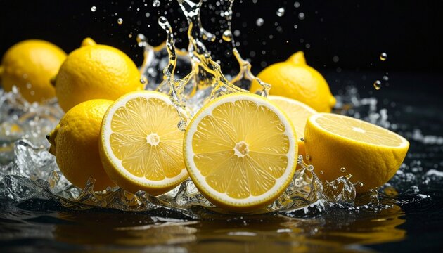 lemon slice with water splash at photo studio