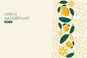 Vector lemon background with hand-drawn leaves and fruit. Ideal for summer packaging, kitchen prints, or organic product branding.
