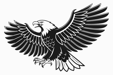 Monochrome Eagle Illustration; American Bald Eagle with Open Wings and Sharp Talons