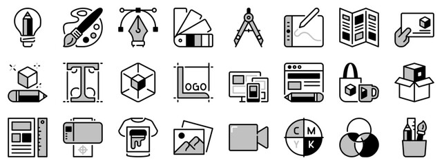 Icons in two tones about graphic design