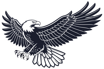 Bald Eagle Soaring, Wings Spread, Talons Extended, Monochrome Bird, Wildlife Icon