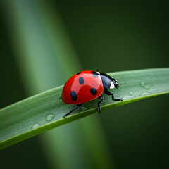 Fototapeta premium Vibrant Ladybug on a Dewy Leaf