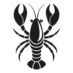 Simple Black Lobster Shape with Claws and Antennae on Isolated White Background