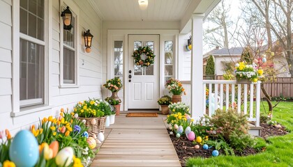 Naklejka premium Springtime porch decorated for Easter