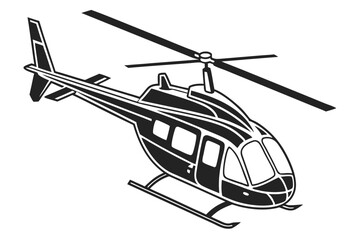 Black Silhouette Helicopter Isolated on White. Monochrome Aviation Vehicle Design
