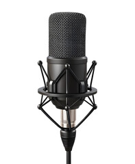 Black studio condenser microphone isolated on transparent background