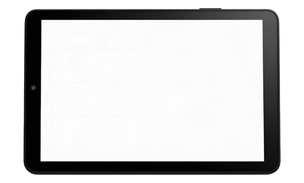 Black tablet computer with blank screen isolated on transparent background