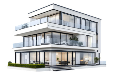 Modern three story house exterior isolated on transparent background
