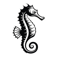 Black Sea Horse Animal, Monochrome Silhouette Illustration, Sea Creature, Ocean Life
