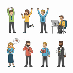 People in various activities office characters