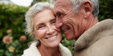 Senior couple enjoying their garden at home in autumn