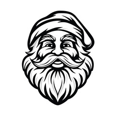 Santa Claus Head Monoline Logo. Traditional Holiday Character Line Art Mascot Icon