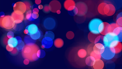 Fototapeta premium Vibrant bokeh lights. Abstract blurred background. Bright blur light effect. Blue and red colors. Vector illustration. 