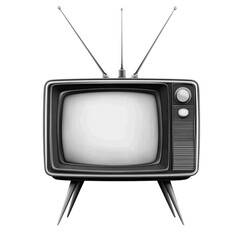 Detailed vector illustration of a classic blackandwhite television set with antennas isolated on a white background ideal for retro media themes.