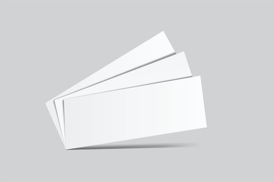 3D Realistic empty gift voucher card mockup isolated on background. Blank template for presentation discount, plastic coupon, train, movie, raffle, carnival, concert, festival, flyer or event ticket