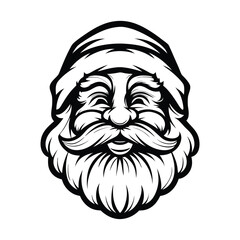Santa Claus Face Closeup, Black and White Silhouette, Beard, Moustache, Christmas Character