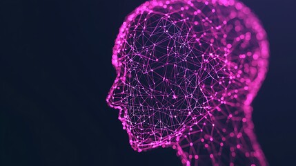 Obraz premium Abstract Pink Digital Human Head Profile Network Connection Dots Lines Modern Technology Concept Illustration