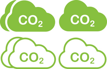 Thin line icon set of co2 carbon dioxide cloud emission pollution environmental greenhouse effect carbon footprint. Symbol collection. Pixel perfect icons,  editable stroke.