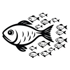Black & White Fish School Icon | Isolated, Minimalist Illustration, Nautical Theme, Outline