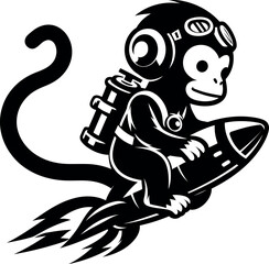 Astronaut Monkey in Flight with Rocket 