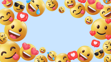 3d vector emoticon background template, icon and symbol, happy love fun laugh