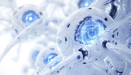 Futuristic white technological devices in a cluster.