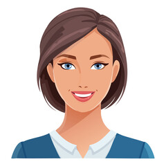 Flat Vector. Portrait of only one Woman. Simple Background.