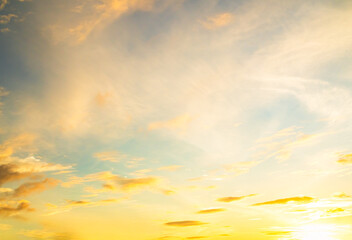 Sky sunset evening sunrise cloud weather dramatic landscape golden orange color gradient pastel horizon, twilight yellow reflection morning nature environment energy ecosystem change.