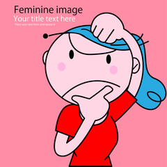 可愛い女性のちびキャラが悩んでる