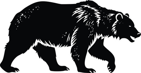 Obraz premium Silhouette Illustration of a Walking Brown Bear on a White Background Design Element