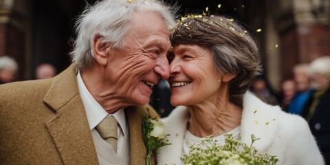 Joyful senior couple celebrating their wedding with love and happiness