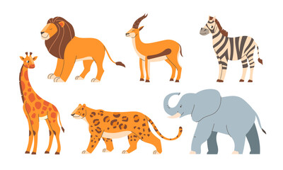 African Animals. Set of illustrations in flat style