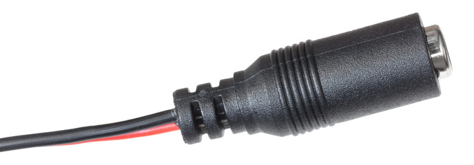 Closeup of the femaile end of a direct current power connector