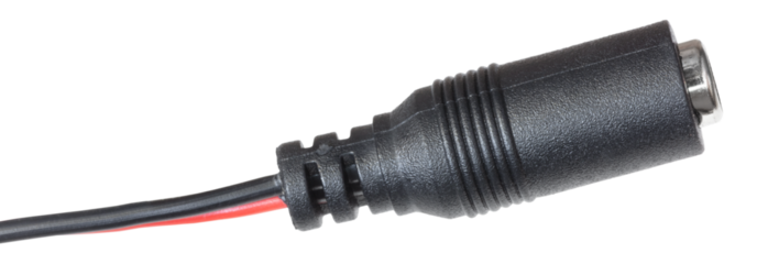 Closeup of the femaile end of a direct current power connector