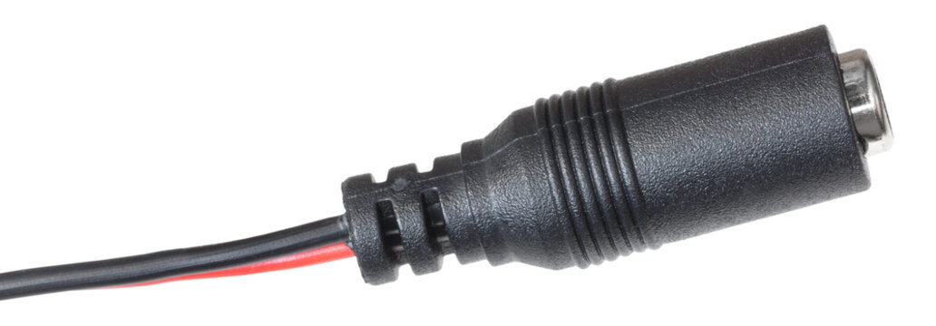 Closeup of the femaile end of a direct current power connector