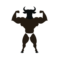 Muscular bull bodybuilder showing off biceps