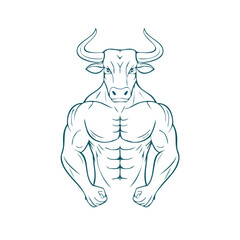 Muscular bull head strong bodybuilder fitness logo