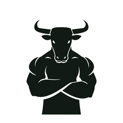 Muscular bull silhouette strong animal logo design