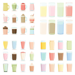 Pastel drink and smoothie vector set with colorful glasses of juice, milkshake, tea, and cold beverages. Great for menus, cafes, food branding, and lifestyle visuals.

