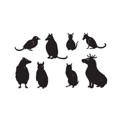 Collection of eight animal silhouettes bird penguin possum deer